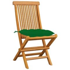 vidaXL Sodo kėdės su žaliomis pagalvėlėmis, 4vnt., tikmedžio masyvas цена и информация | Садовые стулья, кресла, пуфы | pigu.lt