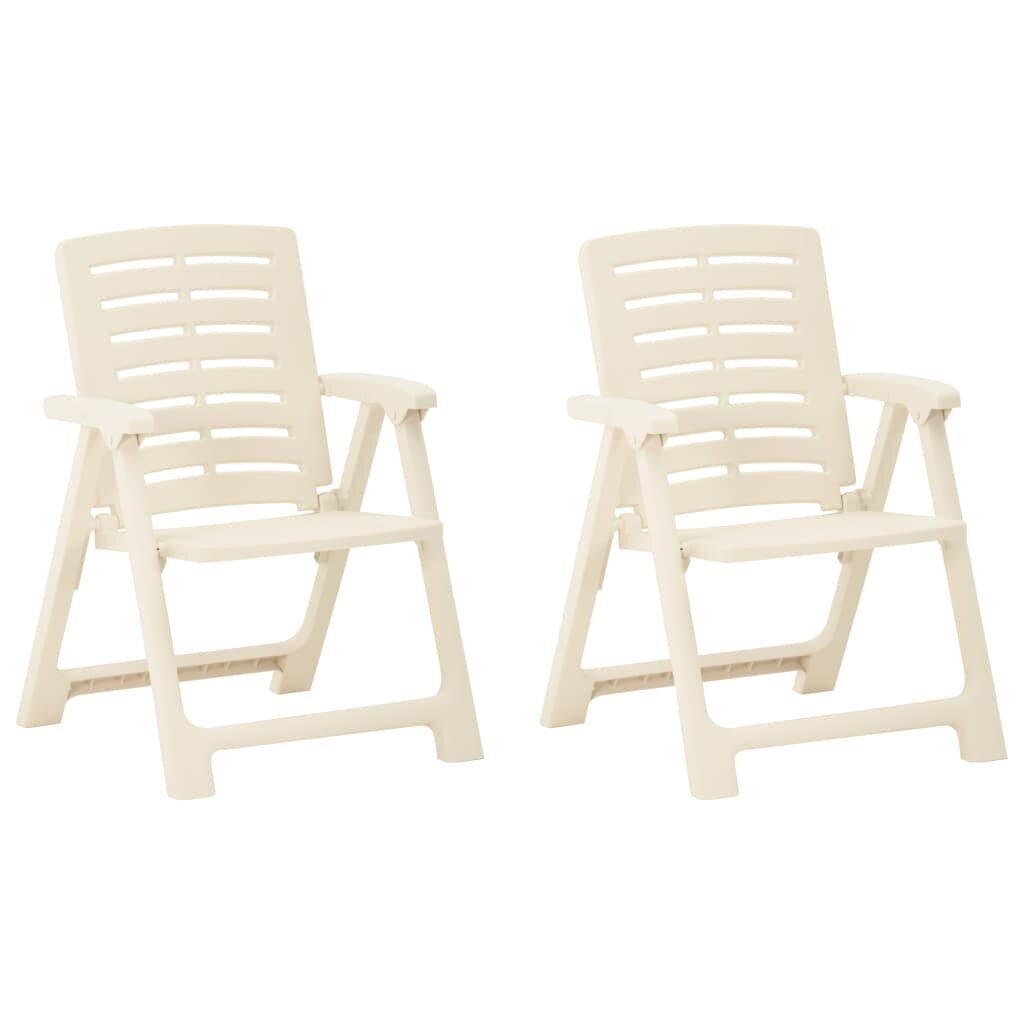 vidaXL Sodo kėdės, 2vnt., baltos spalvos, plastikas kaina ir informacija | Lauko kėdės, foteliai, pufai | pigu.lt