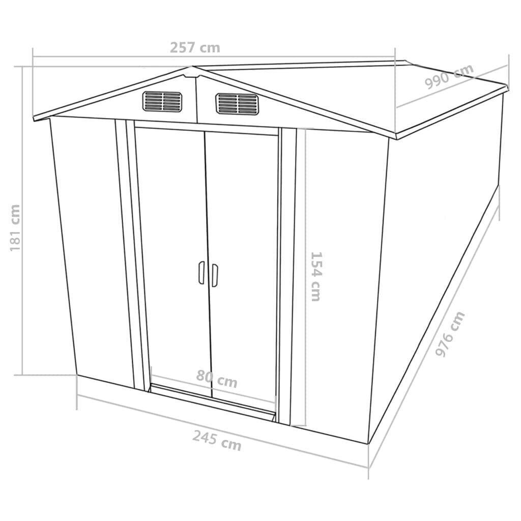 vidaXL Sodo pašiūrė, pilka, 257x990x181cm, galvanizuotas plienas цена и информация | Sodo nameliai, malkinės, pastogės | pigu.lt