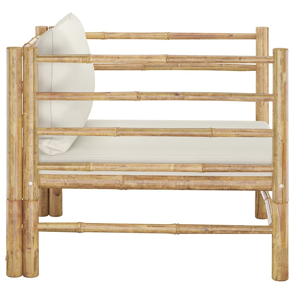 vidaXL Sodo sofa su kreminėmis pagalvėlėmis, bambukas kaina ir informacija | Lauko kėdės, foteliai, pufai | pigu.lt
