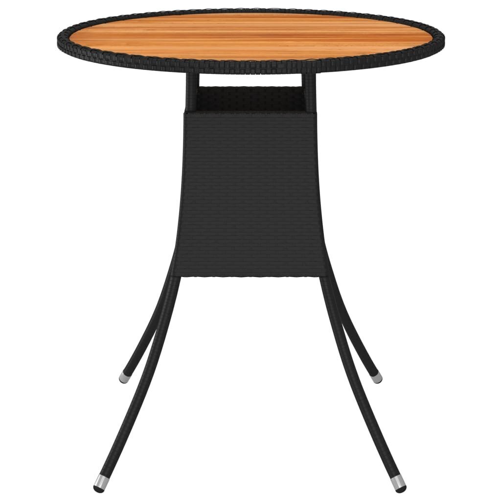 vidaXL Sodo stalas, juodas, 70cm skersmens, poliratanas ir akacija kaina ir informacija | Lauko stalai, staliukai | pigu.lt
