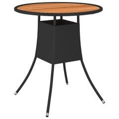vidaXL Sodo stalas, juodas, 70cm skersmens, poliratanas ir akacija kaina ir informacija | Lauko stalai, staliukai | pigu.lt