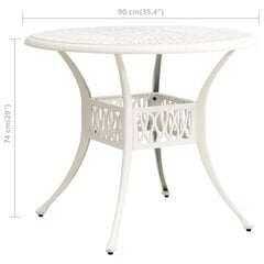 vidaXL Sodo staliukas, baltos spalvos, 90x90x74cm, lietas aliuminis kaina ir informacija | Lauko stalai, staliukai | pigu.lt