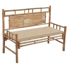 vidaXL Sodo suoliukas su pagalvėle, 120cm, bambukas kaina ir informacija | Lauko suolai | pigu.lt