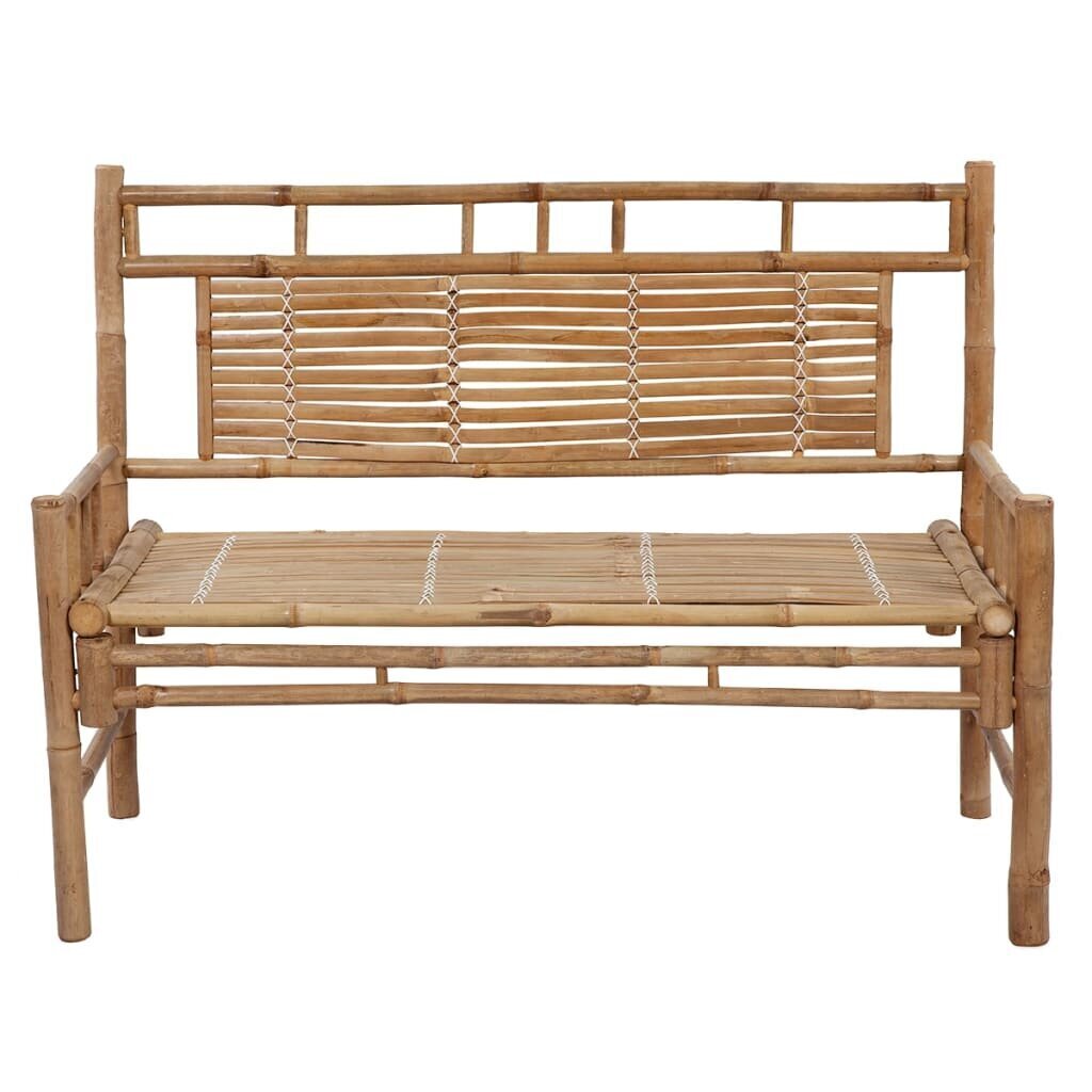 vidaXL Sodo suoliukas su pagalvėle, 120cm, bambukas kaina ir informacija | Lauko suolai | pigu.lt