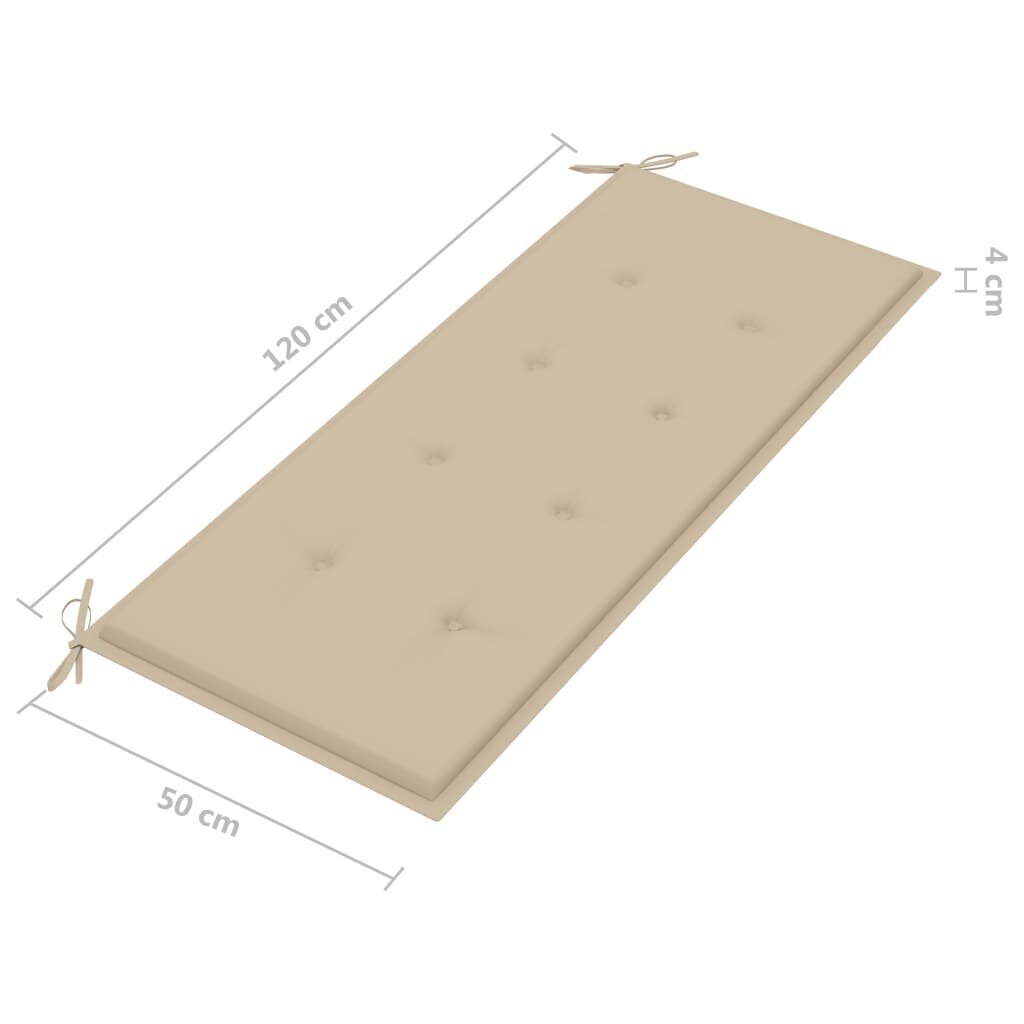 vidaXL Sodo suoliukas su pagalvėle, 120cm, bambukas kaina ir informacija | Lauko suolai | pigu.lt