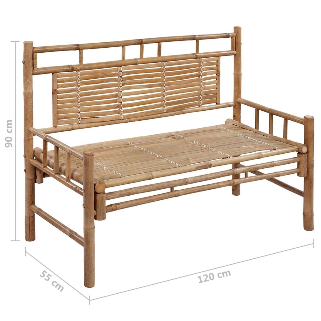 vidaXL Sodo suoliukas su pagalvėle, 120cm, bambukas (41504+314948) kaina ir informacija | Lauko suolai | pigu.lt