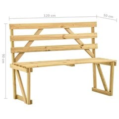 vidaXL Sodo suoliukas, 120cm, impregnuota pušies mediena цена и информация | Садовые скамейки | pigu.lt