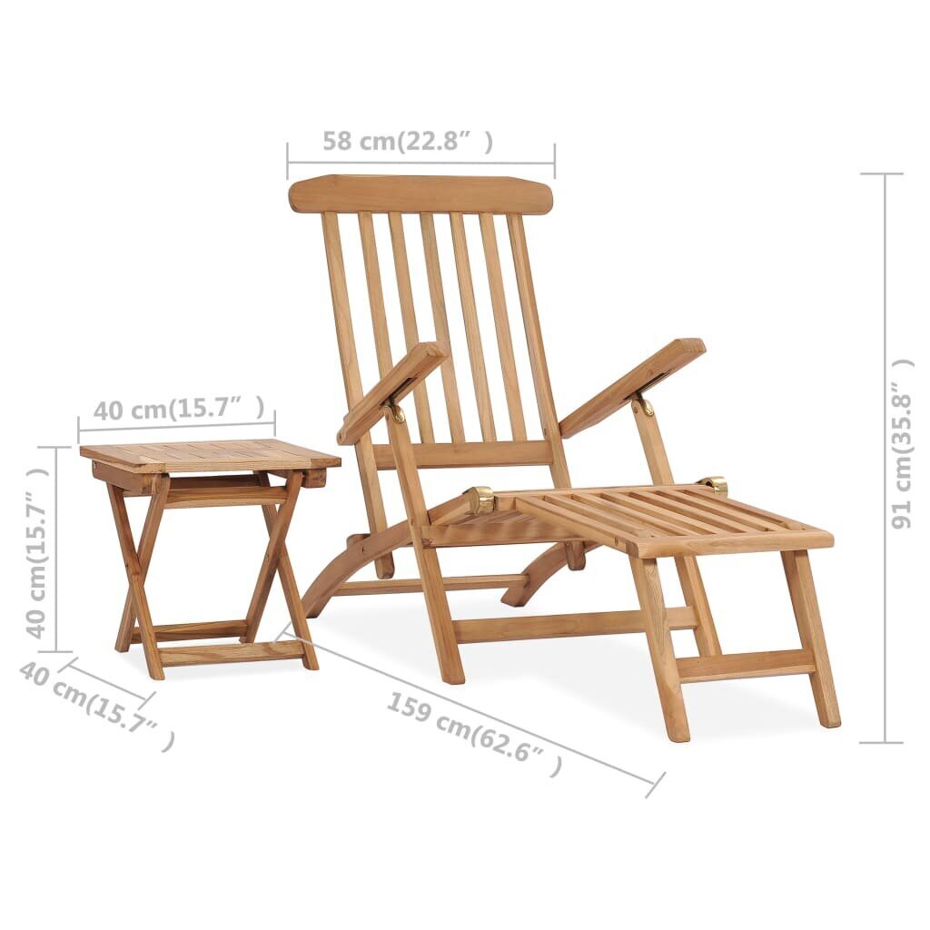 vidaXL Sodo terasos kėdė su pakoja ir staliuku, tikmedžio masyvas kaina ir informacija | Lauko baldų komplektai | pigu.lt
