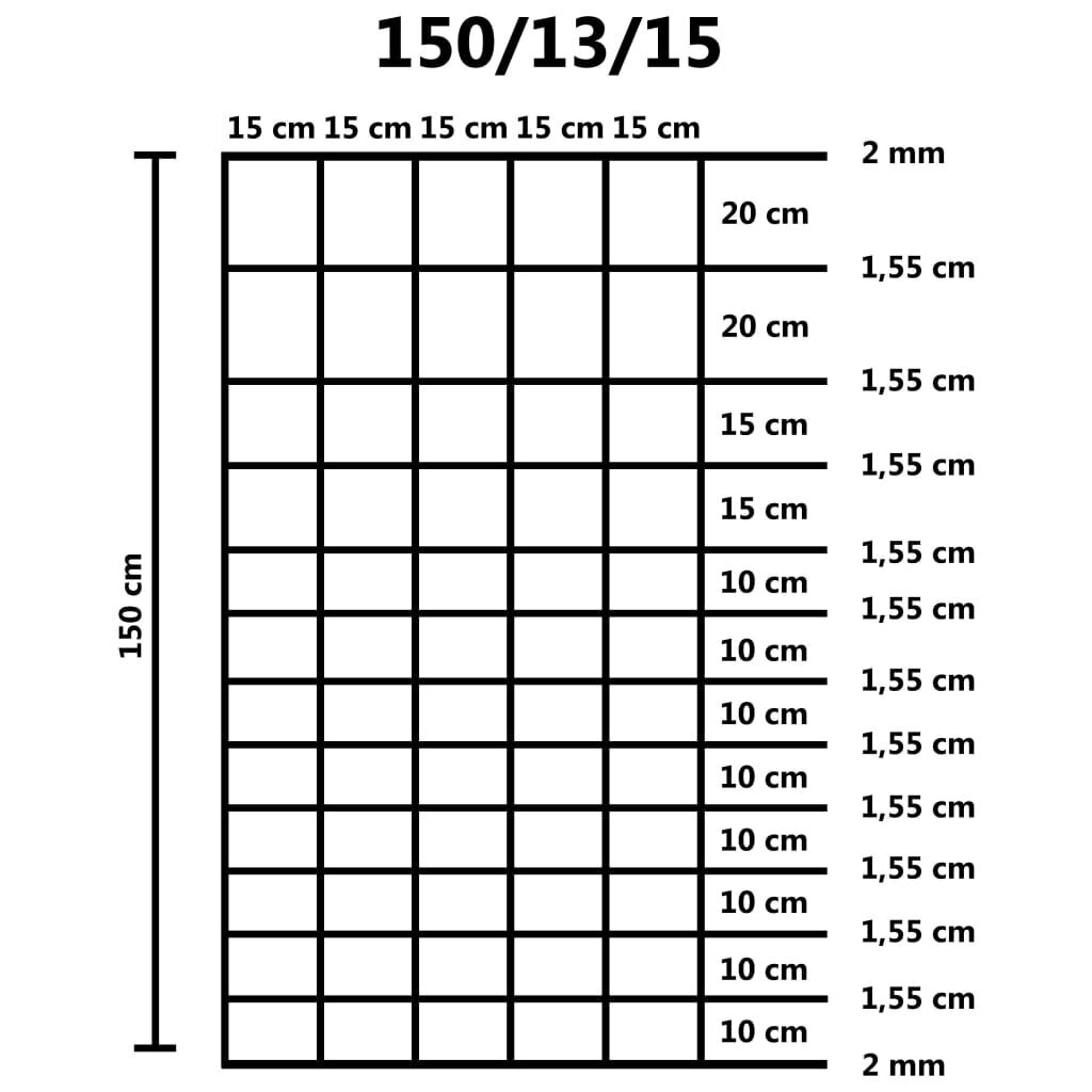 Vidaxl sodo tvora, sidabrinė, 150cm, galvanizuotas plienas, 50m kaina ir informacija | Tvoros ir jų priedai | pigu.lt