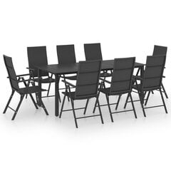 vidaXL Sodo valgomojo baldų komplektas, 9 dalių, juodos spalvos kaina ir informacija | Lauko baldų komplektai | pigu.lt