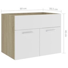 Spintelė praustuvui, balta ir ąžuolo, 60x38,5x46cm, mdp цена и информация | Шкафчики для ванной | pigu.lt