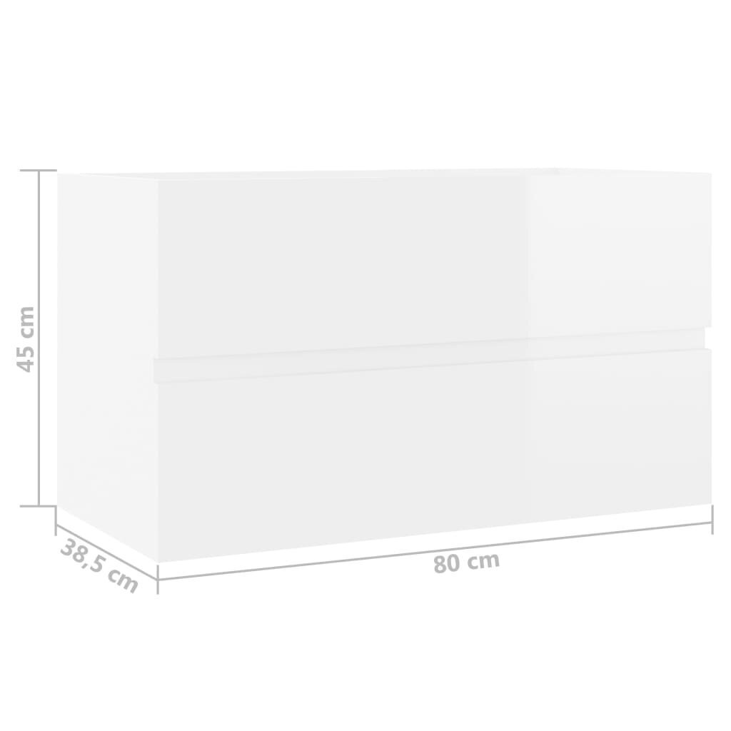 vidaXL Spintelė praustuvui, balta, 80x38,5x45cm, MDP, ypač blizgi kaina ir informacija | Vonios spintelės | pigu.lt