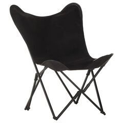 Sulankstoma išskleidžiama kėdė, juodos spalvos, tikra oda kaina ir informacija | Lauko kėdės, foteliai, pufai | pigu.lt