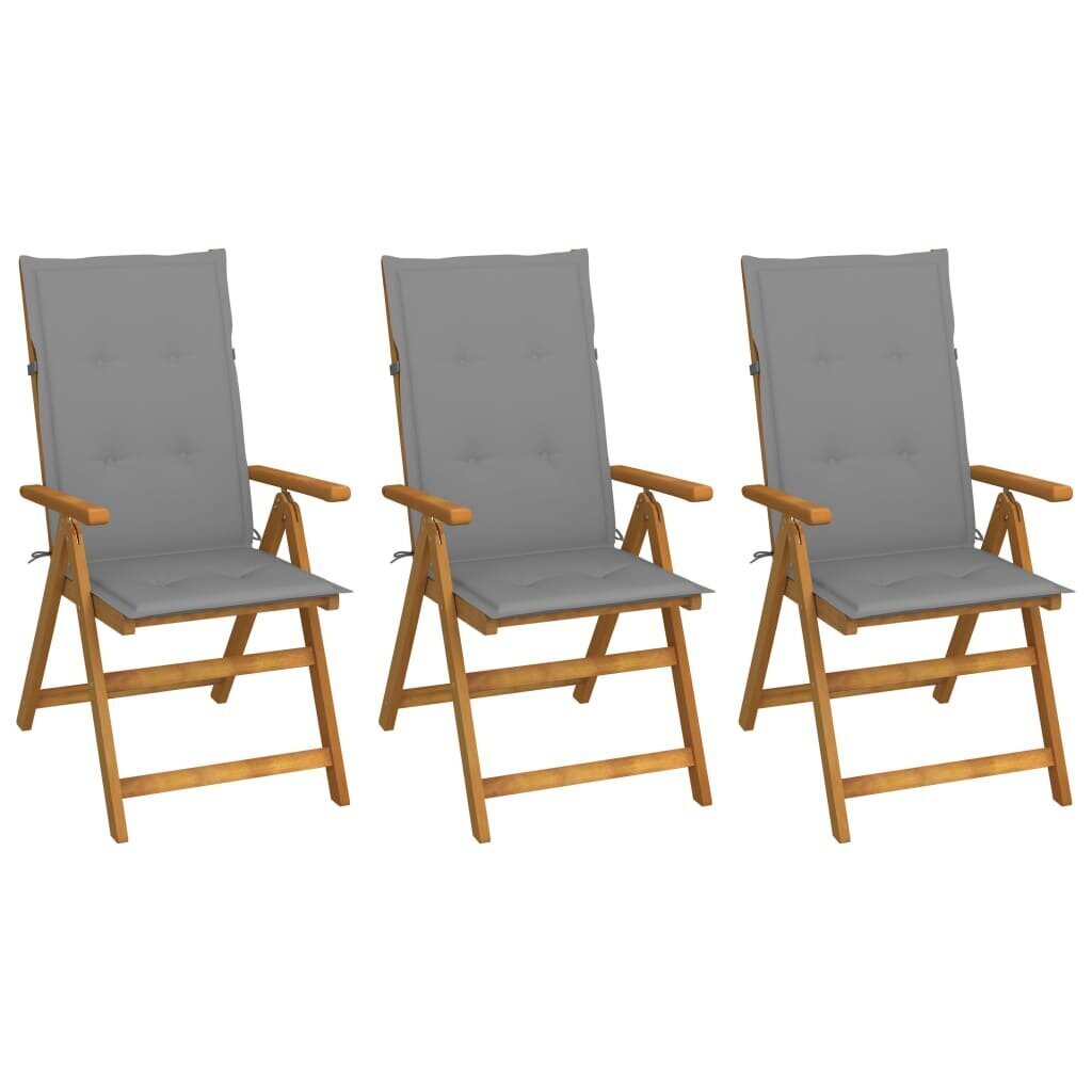 Sulankstomos sodo kėdės su pagalvėmis, 3 vnt., pilkos kaina ir informacija | Lauko kėdės, foteliai, pufai | pigu.lt