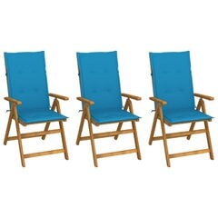 Sulankstomos sodo kėdės su pagalvėmis, 3 vnt., mėlynos kaina ir informacija | Lauko kėdės, foteliai, pufai | pigu.lt