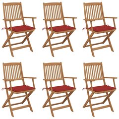 Sulankstomos sodo kėdės su pagalvėmis, 6 vnt., raudonos kaina ir informacija | Lauko kėdės, foteliai, pufai | pigu.lt