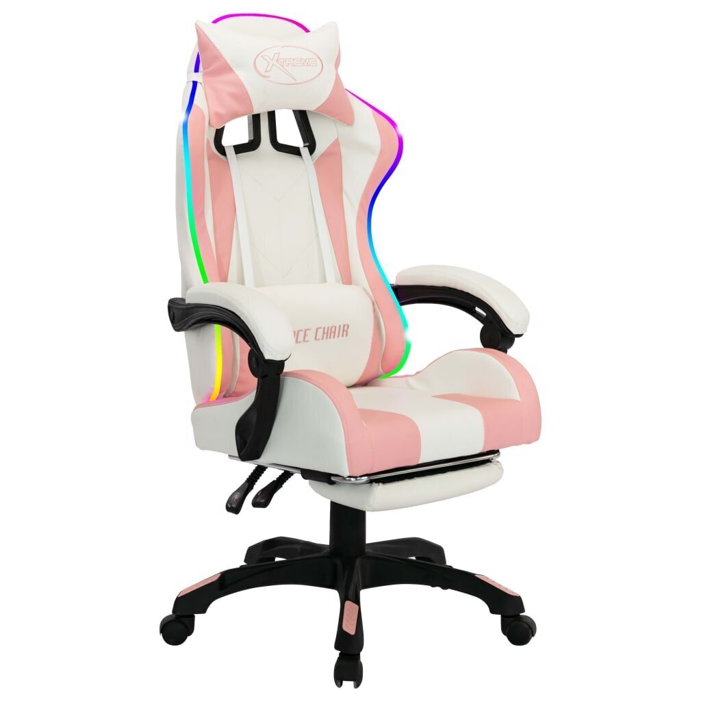 Žaidimų kėdė su LED lemputėmis, rožinė ir balta, dirbtinė oda kaina ir informacija | Biuro kėdės | pigu.lt