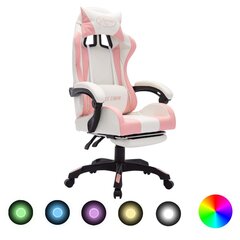 Žaidimų kėdė su LED lemputėmis, rožinė ir balta, dirbtinė oda kaina ir informacija | Biuro kėdės | pigu.lt
