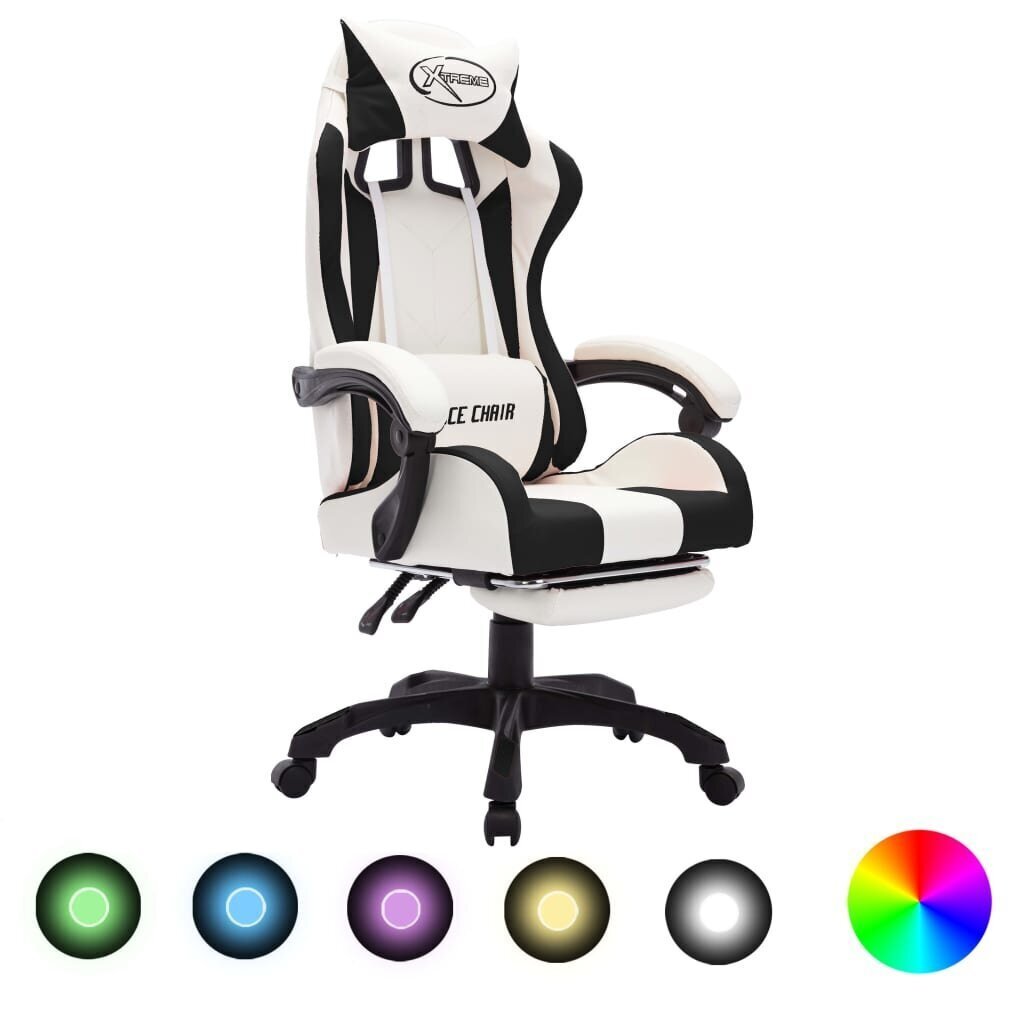 Žaidimų kėdė su LED lemputėmis, juoda ir balta, dirbtinė oda цена и информация | Biuro kėdės | pigu.lt