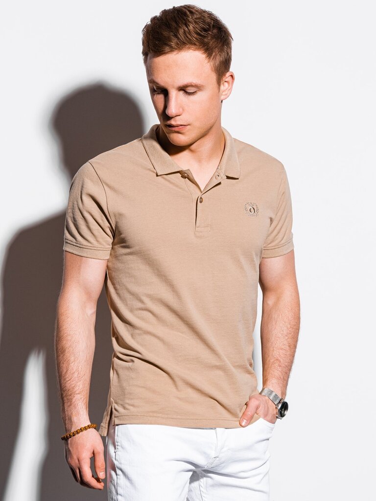 Polo marškinėliai vyrams Ombre S1374, smėlio spalvos kaina ir informacija | Vyriški marškinėliai | pigu.lt