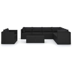 Sodo baldų komplektas su pagalvėlėmis, 11 dalių, juodas цена и информация | Комплекты уличной мебели | pigu.lt