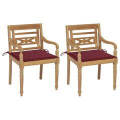 Batavia kėdės su vyno raudonomis pagalvėlėmis, 2 vnt, rudos kaina ir informacija | Lauko kėdės, foteliai, pufai | pigu.lt