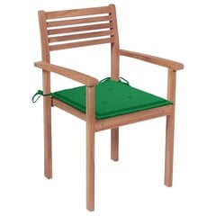 Sodo kėdės su žaliomis pagalvėlėmis, 2vnt., tikmedžio masyvas цена и информация | Садовые стулья, кресла, пуфы | pigu.lt