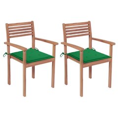 Sodo kėdės su žaliomis pagalvėlėmis, 2vnt., tikmedžio masyvas kaina ir informacija | Lauko kėdės, foteliai, pufai | pigu.lt
