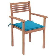 Sodo kėdės su mėlynomis pagalvėlėmis, 4 vnt, rudos kaina ir informacija | Lauko kėdės, foteliai, pufai | pigu.lt