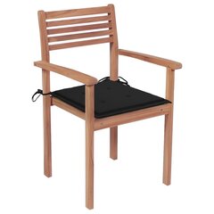Sodo kėdės su juodomis pagalvėlėmis, 4vnt., tikmedžio masyvas kaina ir informacija | Lauko kėdės, foteliai, pufai | pigu.lt