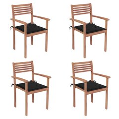 Sodo kėdės su juodomis pagalvėlėmis, 4vnt., tikmedžio masyvas kaina ir informacija | Lauko kėdės, foteliai, pufai | pigu.lt