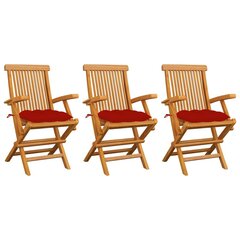 Sodo kėdės su raudonomis pagalvėmis, 3vnt. kaina ir informacija | Lauko kėdės, foteliai, pufai | pigu.lt