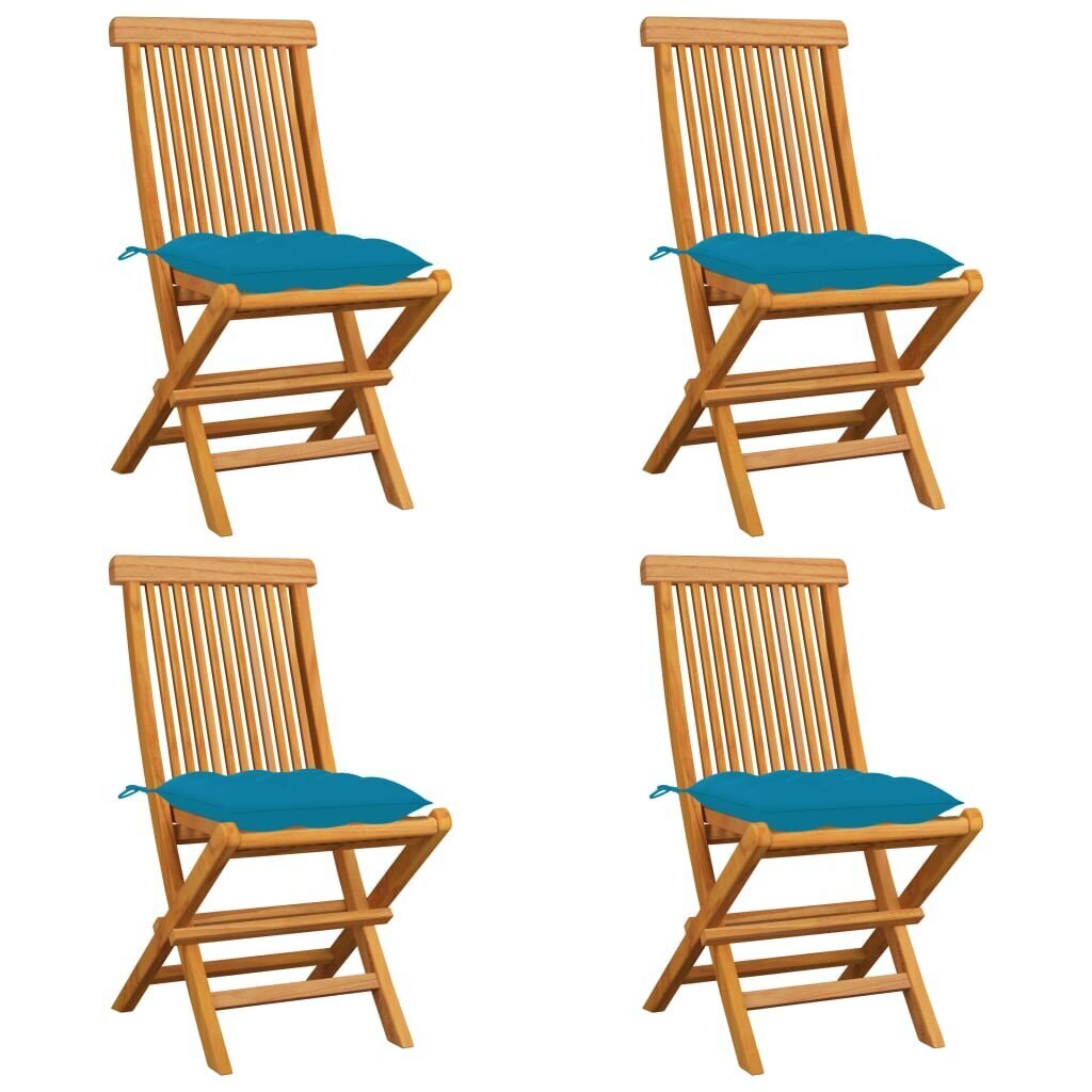 Sodo kėdės su šviesiai mėlynomis pagalvėlėmis, 4 vnt, rudos цена и информация | Lauko kėdės, foteliai, pufai | pigu.lt