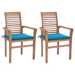 Sodo valgomojo kėdės su mėlynomis pagalvėlėmis, 2 vnt. kaina ir informacija | Lauko kėdės, foteliai, pufai | pigu.lt