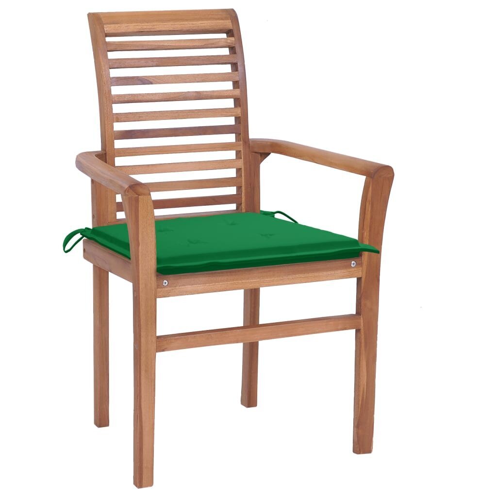 Valgomojo kėdės su žaliomis pagalvėlėmis, 2vnt., tikmedis kaina ir informacija | Lauko kėdės, foteliai, pufai | pigu.lt