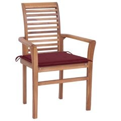 Valgomojo kėdės su vyno raudonomis pagalvėmis, 2vnt., tikmedis цена и информация | Садовые стулья, кресла, пуфы | pigu.lt