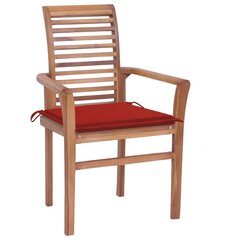 Valgomojo kėdės su raudonomis pagalvėmis, 4vnt., tikmedis цена и информация | Садовые стулья, кресла, пуфы | pigu.lt
