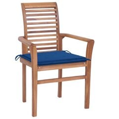 Valgomojo kėdės su mėlynomis pagalvėlėmis, 4 vnt, rudos цена и информация | Садовые стулья, кресла, пуфы | pigu.lt