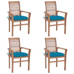 Valgomojo kėdės su mėlynomis pagalvėlėmis, 4 vnt, rudos цена и информация | Садовые стулья, кресла, пуфы | pigu.lt