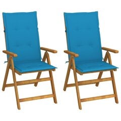 Atlošiamos sodo kėdės su pagalvėmis, 2 vnt., šviesiai mėlynos kaina ir informacija | Lauko kėdės, foteliai, pufai | pigu.lt