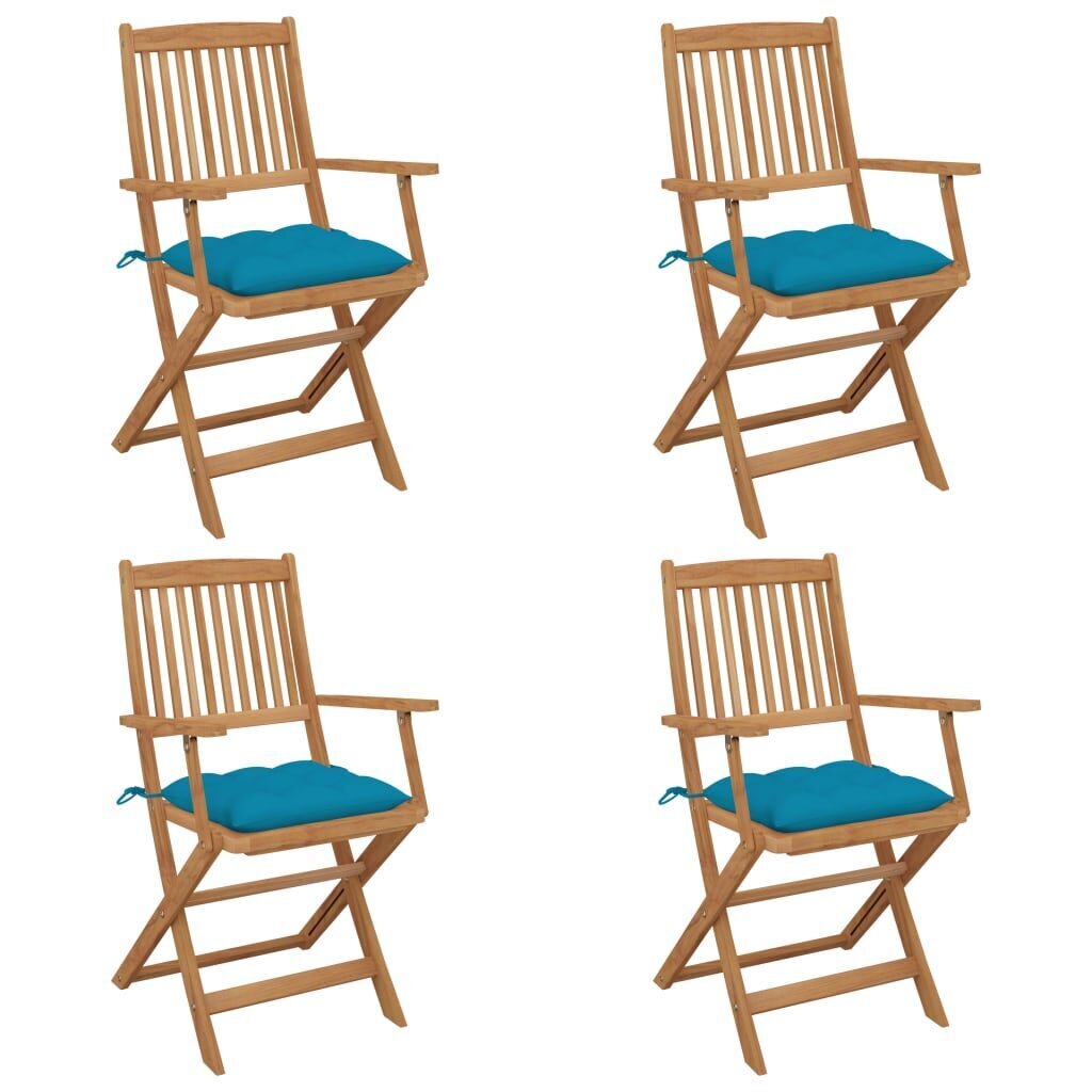 Sulankstomos sodo kėdės su pagalvėmis, 4 vnt, rudos kaina ir informacija | Lauko kėdės, foteliai, pufai | pigu.lt