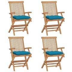 Sodo kėdės su šviesiai mėlynomis pagalvėlėmis, 4 vnt, rudos kaina ir informacija | Lauko kėdės, foteliai, pufai | pigu.lt