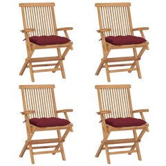 Sodo kėdės su raudonomis pagalvėlėmis, 4 vnt, rudos kaina ir informacija | Lauko kėdės, foteliai, pufai | pigu.lt