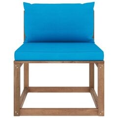 Vidurinė sodo sofos dalis iš palečių su mėlynomis pagalvėlėmis, ruda kaina ir informacija | Lauko kėdės, foteliai, pufai | pigu.lt