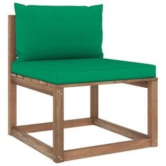 Vidurinė sodo sofos dalis iš palečių su žaliomis pagalvėlėmis, ruda kaina ir informacija | Lauko kėdės, foteliai, pufai | pigu.lt