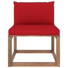 Vidurinė sodo sofos dalis iš palečių su raudonomis pagalvėlėmis, ruda цена и информация | Садовые стулья, кресла, пуфы | pigu.lt