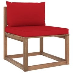 Vidurinė sodo sofos dalis iš palečių su raudonomis pagalvėlėmis, ruda kaina ir informacija | Lauko kėdės, foteliai, pufai | pigu.lt