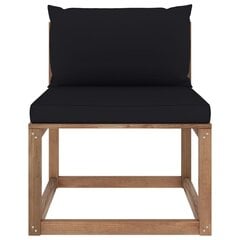 Vidurinė sodo sofos dalis iš palečių su juodomis pagalvėlėmis, ruda kaina ir informacija | Lauko kėdės, foteliai, pufai | pigu.lt