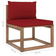 Vidurinė sodo sofos dalis iš palečių su raudonomis pagalvėlėmis, ruda kaina ir informacija | Lauko kėdės, foteliai, pufai | pigu.lt